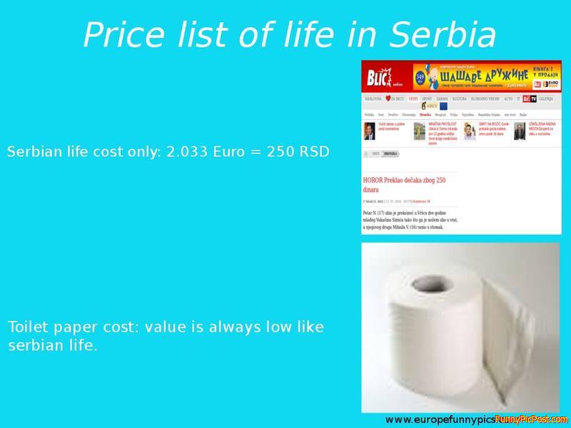 Price list of cost serbian life